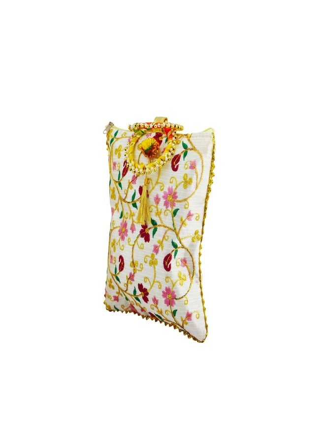 TAVASYA Traditional Potli Gift Bags with Zip & Bangle Handle - Pack of 5 - Floral Design | Return Gift Bags for Weddings, Pooja, Baby Shower, Housewarming, Festivals & Functions - Image 5
